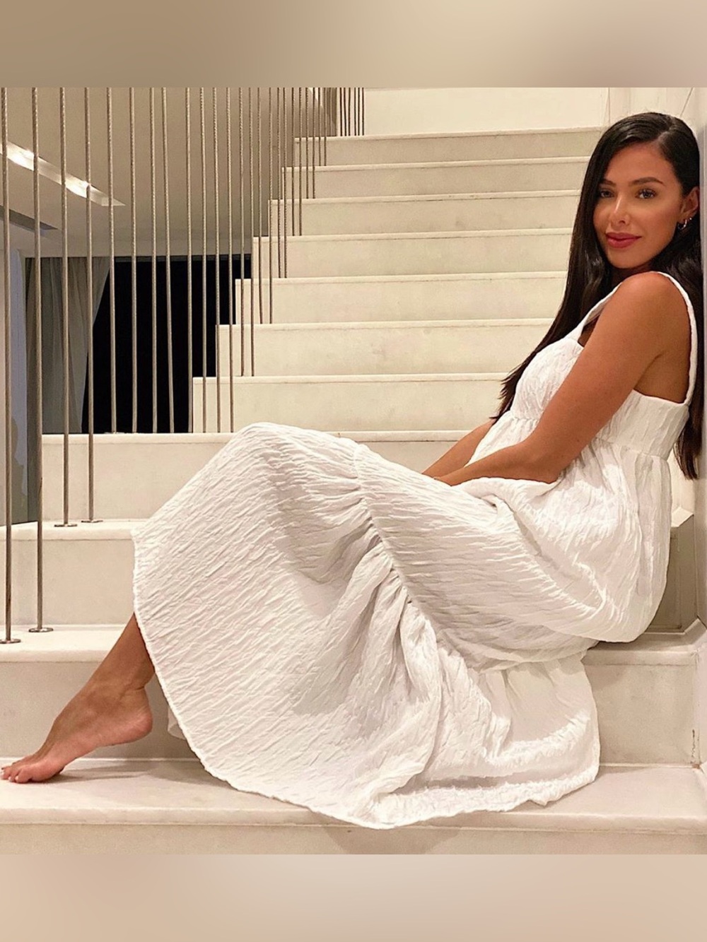 Zara White Tiered Midi Dress, Sz M